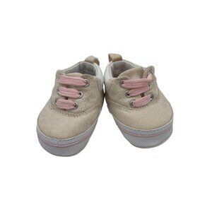 White & Pink Canvas Baby Sneakers Elastic Laces  0-3 Months  Lightweight & Comfy